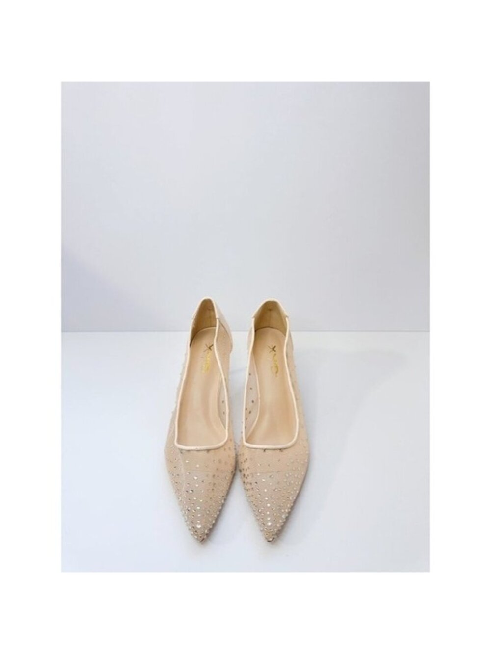 Women’s Size 7.5 Pink Beige Rhinestone Mesh Pointed Toe Heels XYD